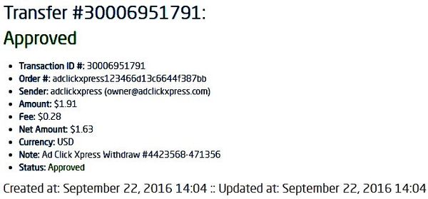 Ad Click Xpress Withdrawal Proof