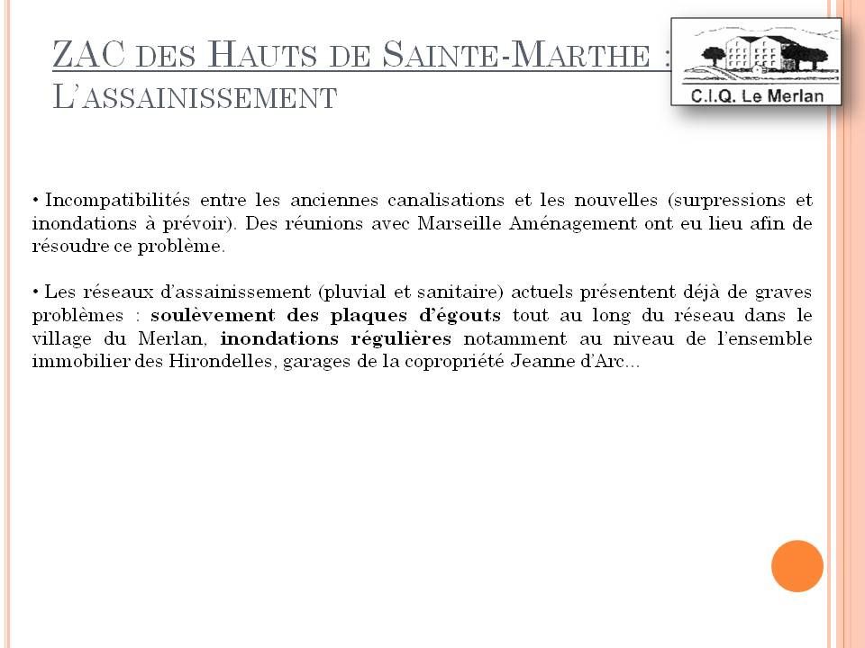 Présentation de la ZAC des Hauts de Sainte Marthe par Monique Bercet.