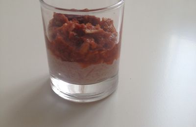 Verrine mousse de jambon et tomates confîtes