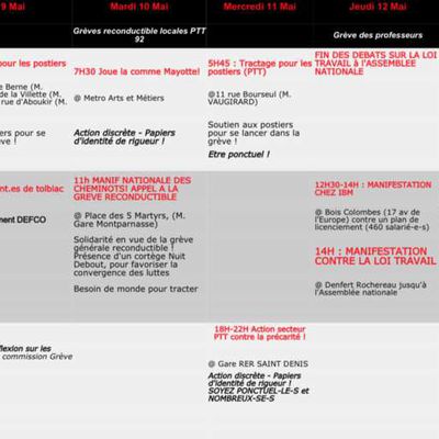 Calendrier des actions