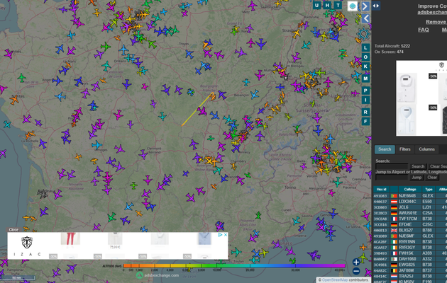 Visualiser le trafic aérien avec Adsbexchange