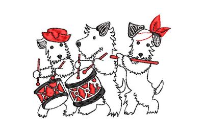 BRODERIE CHIENS MUSICIENS                             