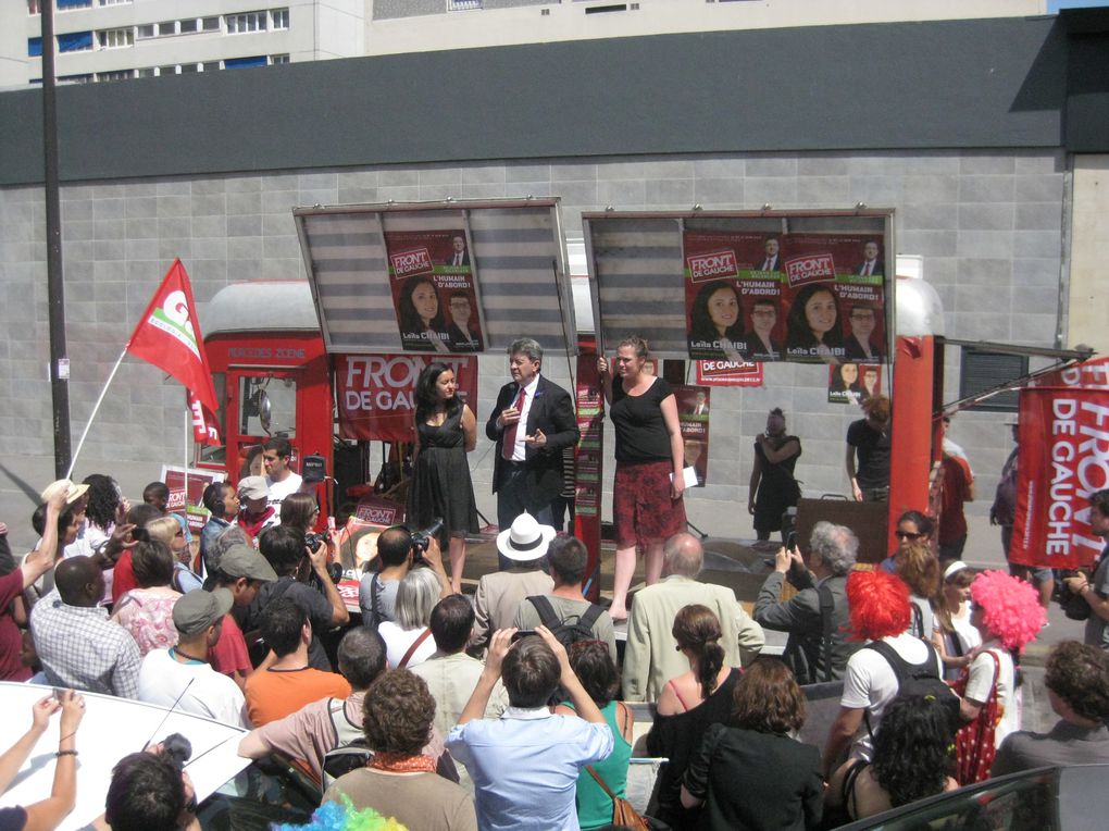 Visite de soutien aux candidates du FG pour les élections législatives, marché Glacière place Coluche, puis meeting improvisé au bas de la cité Daviel