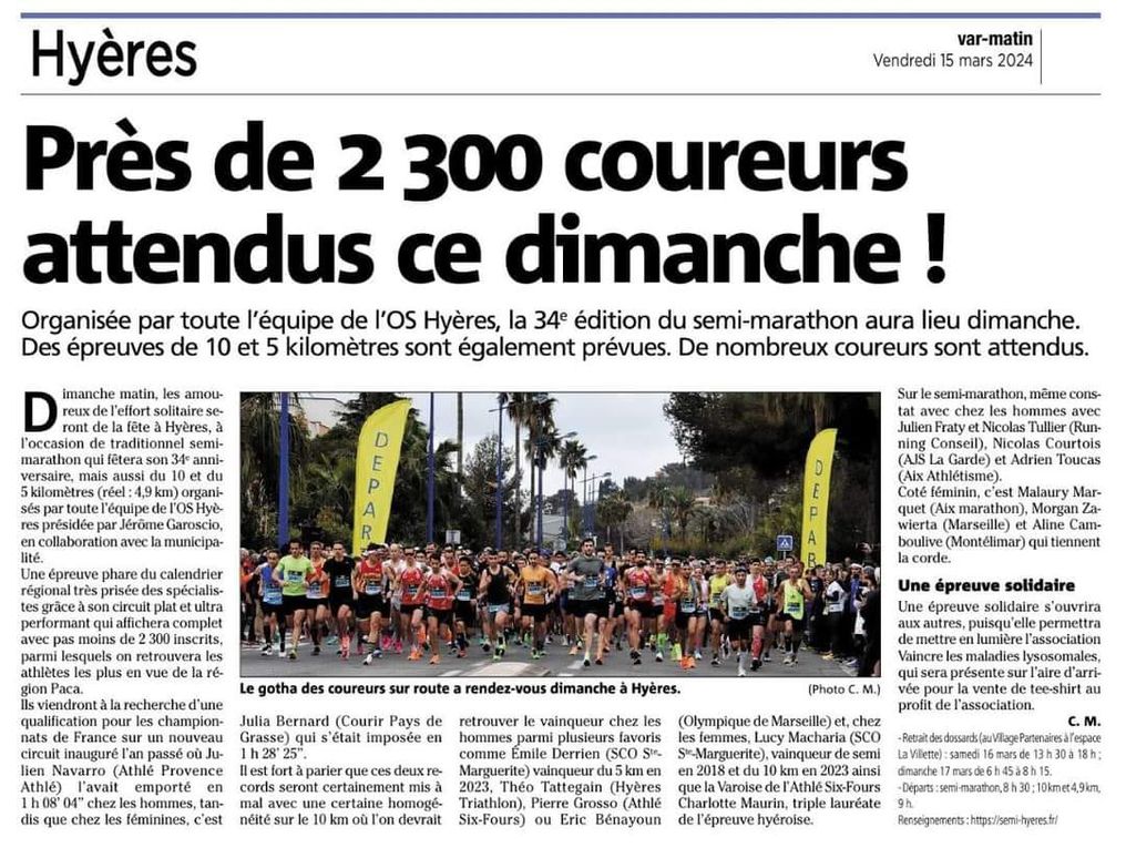 Semi-marathon, 10 et 5Km de Hyères 2024  34ème édition (83)