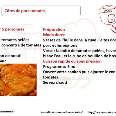 Fiche cookeo côtes de porc tomates