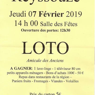 Le loto annuel de l'amicale des anciens de Reyssouze aura lieu le jeudi 7 février. 