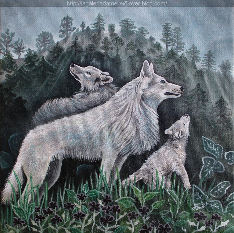 Loups à crinière argentés, pour Guillaume huile et acrylique sur toile, 20 x 20 cm, 2020