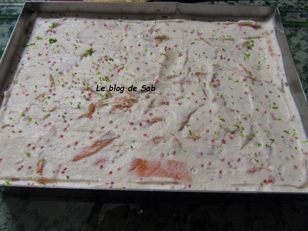 Entrée froide gâteau saumon, pamplemousse....