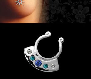 [NEW] Faux piercing de téton bijou strass bleu