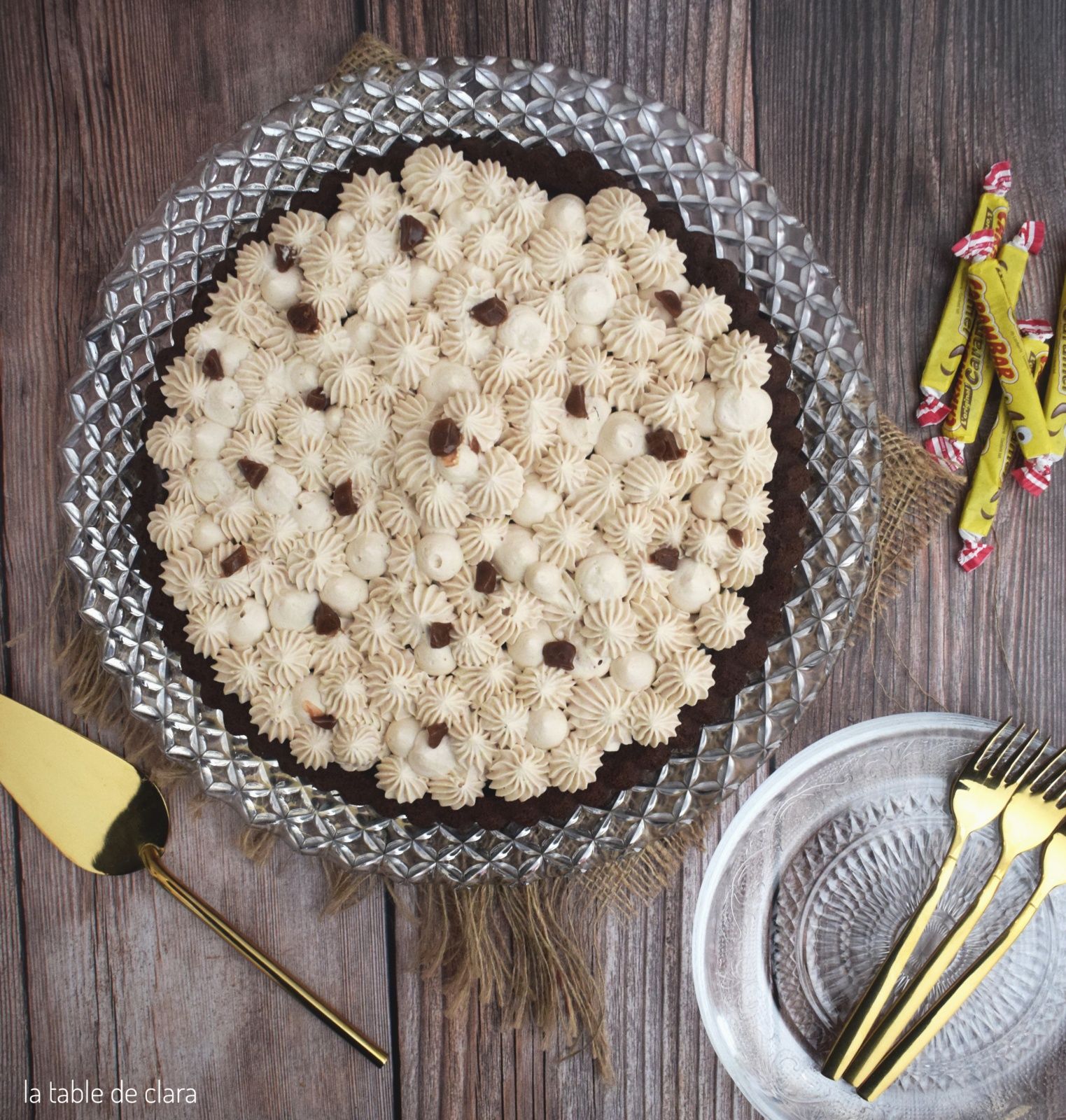 Tarte renversée chocolat poire ganache carambar