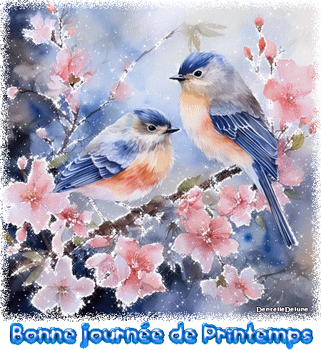 Bonne journée de Printemps - couple d'oiseaux heureux