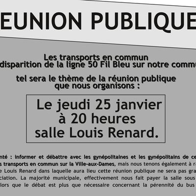 REUNION PUBLIQUE LE 25 JANVIER 2018 - L'ARRET DE LA LIGNE 50 ET LES TRANSPORTS EN COMMUN
