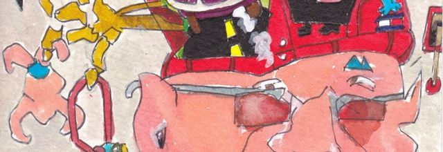 En soldes, le bermuda rouge, la vieille voiture, un éventail