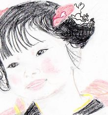 Visage d'une petite fille : dessin au crayon