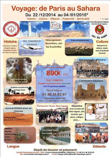 Affiche Voyage: De Paris au SAHARA déc 14/ janv 2015