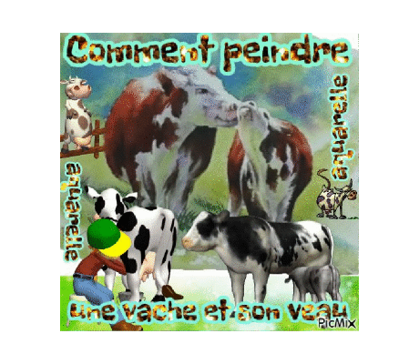 Dessin et peinture - vidéo 3598 : Comment peindre une vache et son veau ? - aquarelle.