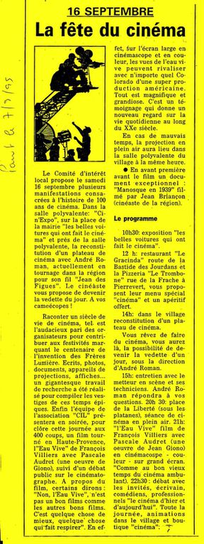 Exposition sur la fête du cinéma en 1995 (salle polyvalente du village)