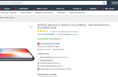 APPLE Iphone X 256Go Gris sidéral - Reconditionné - pour 300 euros