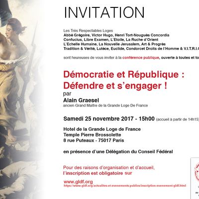 Démocratie et République : Défendre et s'engager. Conférence publique d'Alain Graesel le 25 novembre à Paris.