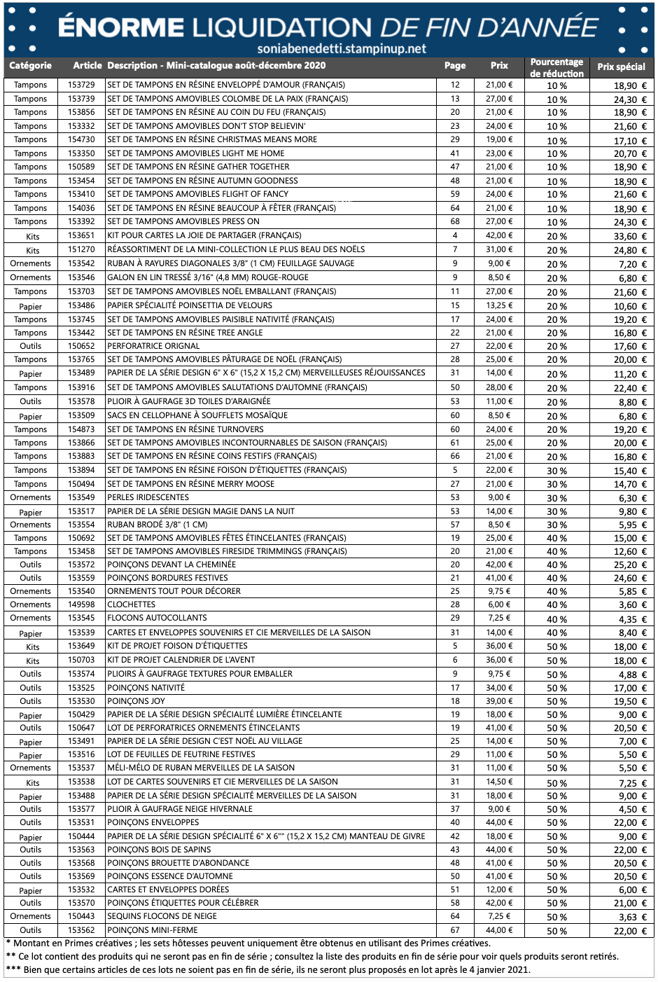 liquidation de fin d'année stampin up stamping avec remise jusqu'à 50% 
