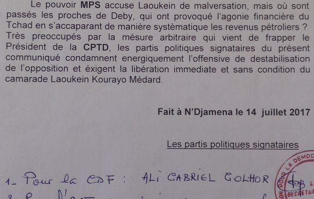 Tchad: plusieurs leaders des partis politiques appellent à la libération de Laokein Médard détenu illégalement depuis  trois jours par l'ANS