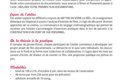 Reprise des ateliers de cinéma documentaire pour les adultes le lundi 3 octobre à Casa Consolat de 19h à 21h