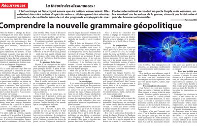 La théorie des dissonances : Comprendre la nouvelle grammaire géopolitique.            