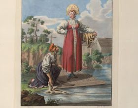 Gravure ancienne couleur femme russe