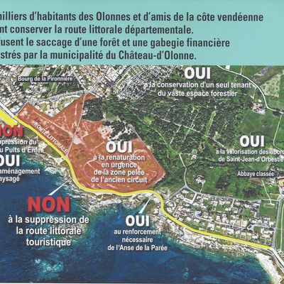 ROUTE LITTORALE À CHÂTEAU D'OLONNE EN VENDÉE, NON À SA FERMETURE : NON AU MASSACRE DE L'ENVIRONNEMENT, NON À LA GABEGIE FINANCIÈRE, OUI À LA CONCERTATION