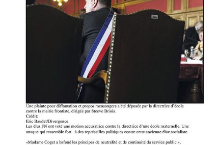 HUMANITE DU 22 JUILLET : "Une directrice d'école sous la pression du FN"