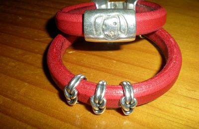 Pulseras cuero regaliz rojo