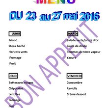 Menu du 23 au 27 Mai 