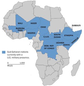 La carte révélant l'installation des troupes étatsuniennes en Afrique subsaharienne (Washington Post) 