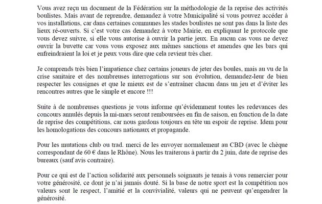 Lettre du CBDRML du 12 mai 2020