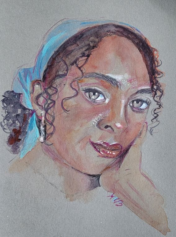 Aquarelle sur papier coloré 