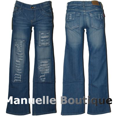 JEAN FEMME BOOTCUT BLEU Effet Destroy Déchiré