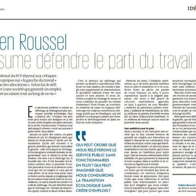 Fabien Roussel : "J'assume défendre le parti du travail"