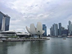 Le lendemain, après avoir déterminé nos visites du jour on a pris le métro jusqu'à "Marina bay". Une fois sur place on s'est lancé dans le tour de la baie et de ses nombreux batiments aux isnfrastructures toute plus surprenantes les une que les autres. On y a découvert le fameux "Merlion" qui est le symbole de Singapour mais aussi le "Marina bay sands" et sa forme de bateau perché en haut des tours. Son atout principal est sa piscine en roof top qui est la plus haute du monde, dans laquelle on peut y admirer la vue avec un bon cocktail ! Bon heureusement pour nous, la statut du penseur nous a ramené à la raison avant qu'on aille y dépenser un bras pour en boire un ! On est ensuite tombé sur un stade de foot posé sur l'eau, et en tant que footballeur je n'ai pas pu m'empêcher de le prendre en photo !