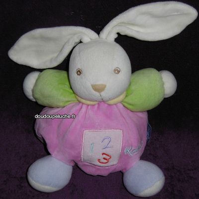 Doudou lapin boule Kaloo, rose vert 123, www.doudoupeluche.fr