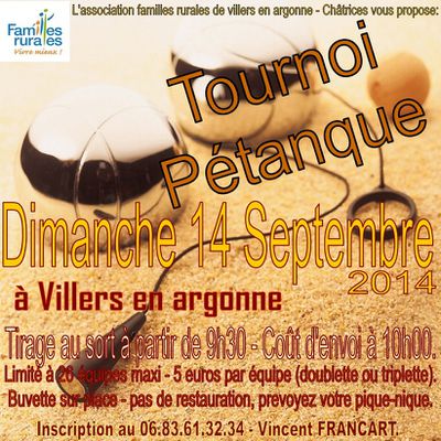 Tournoi de pétanque - Dimanche 14 Septembre 2014