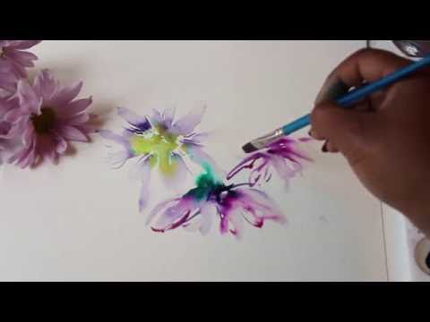 fleurs à l'aquarelle en technique mouillée