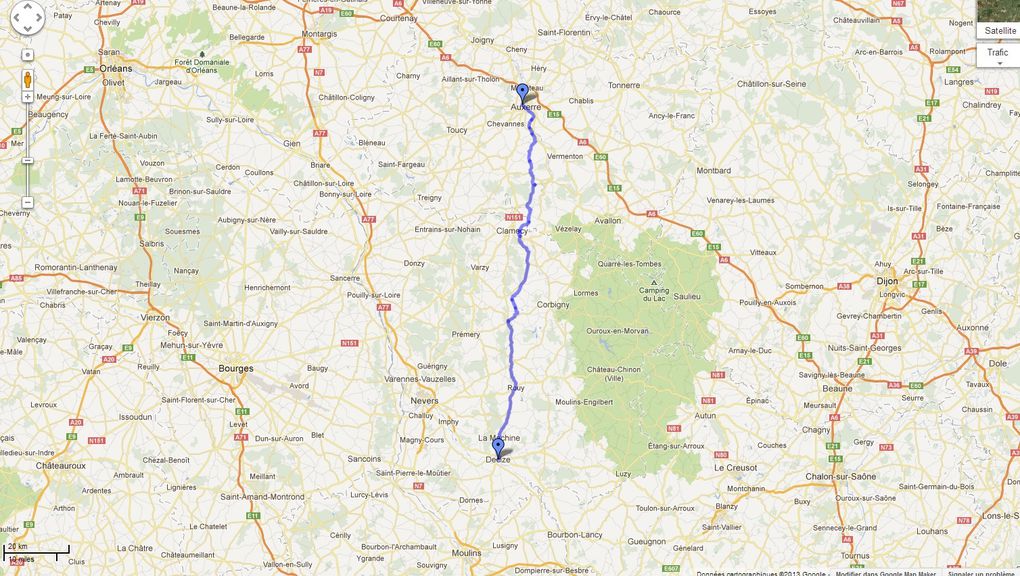 J1 : Annezin - Vic sur Aisne (02); J2 : Vic sur Aisne - Lizines (77); J3 : Lizines - Auxerre (89); J4 : Auxerre - Decize (58); J5 : Decize - Randan (63)