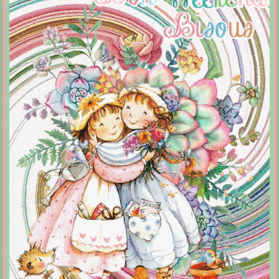 Bon week-end - Bisous - Filles - Amitié - Fleurs - Gif scintillant - Gratuit