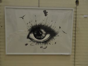 Exposition  de 2 tableaux de FloM au Puy en Velay : Desin au stylo bille "Un autre regard" & Gravure "Germintion"