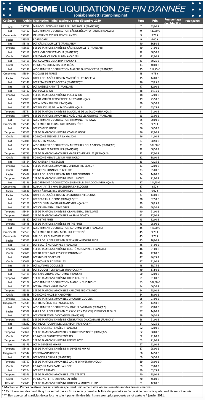 liste de fin de serie du catalogue de noel fin d annee stampin up sonia normandie france pars de calais ile de france bretagne