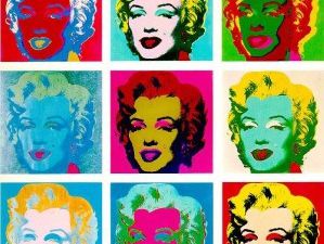 Andy Warhol, "Campbell’s Soup Cans" (1962), Acrylique et liquitex en sérigraphie sur toile, série de 32 toiles de 50,8 x 40,6 cm chacune – MoMa, NY.  Andy Warhol, "Marilyn Monroe", (1967). 91,5 x 91,5 cm chacune, collection particulière