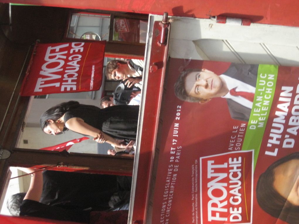 Visite de soutien aux candidates du FG pour les élections législatives, marché Glacière place Coluche, puis meeting improvisé au bas de la cité Daviel