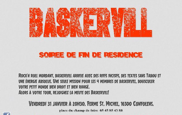 Concert BASKERVILL, 31/1, 20h30, Ferme St-Michel.