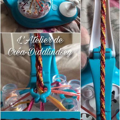 Kumihimo bracelet 12fils tourbillon rouge, jaune, orange et rose 