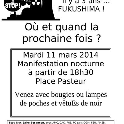 Mardi 11/03, 18h30, Besançon / Anniversaire de fukushima 